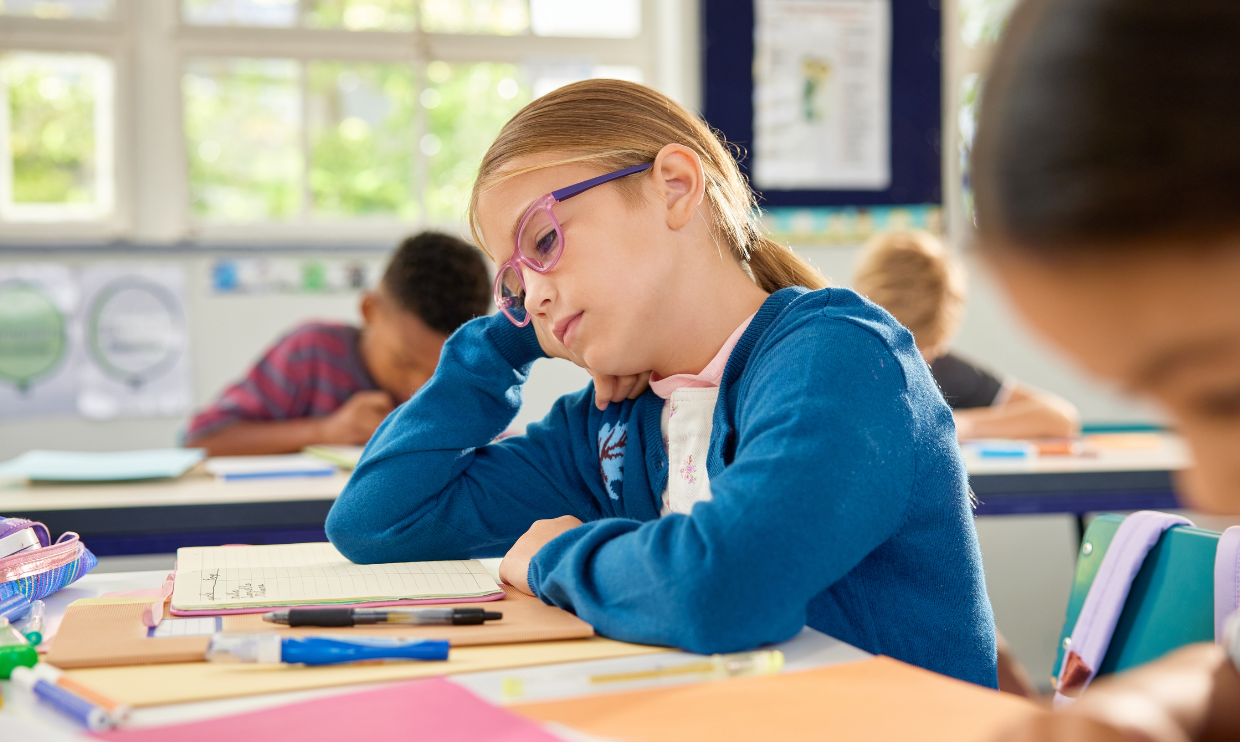 Female student sitting at her desk