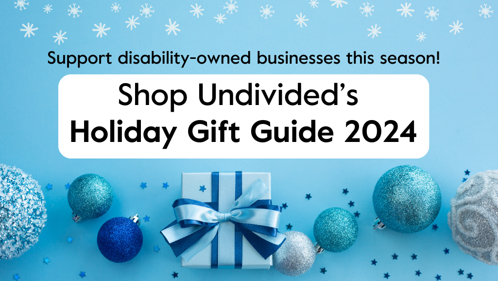 2024 holiday gift guide banner with present and ornaments