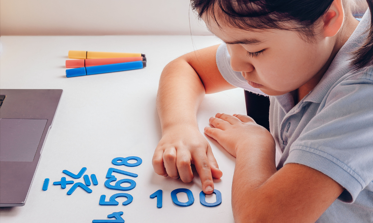 Child working on math